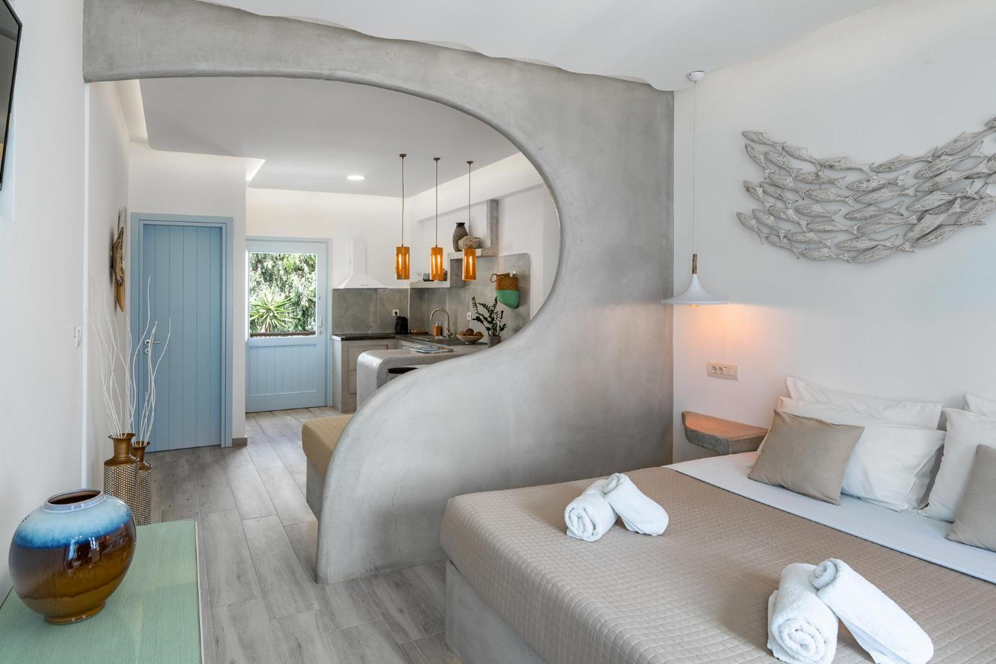 Light Blue Window Kamari Apartment Exterior foto